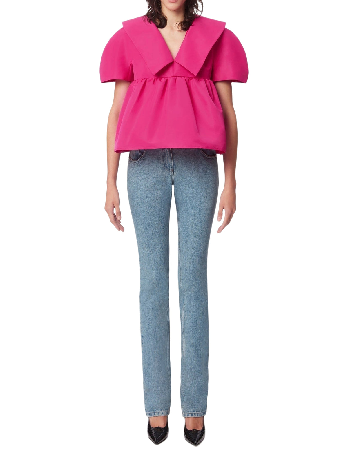Babydoll top with oversized collar - Pink