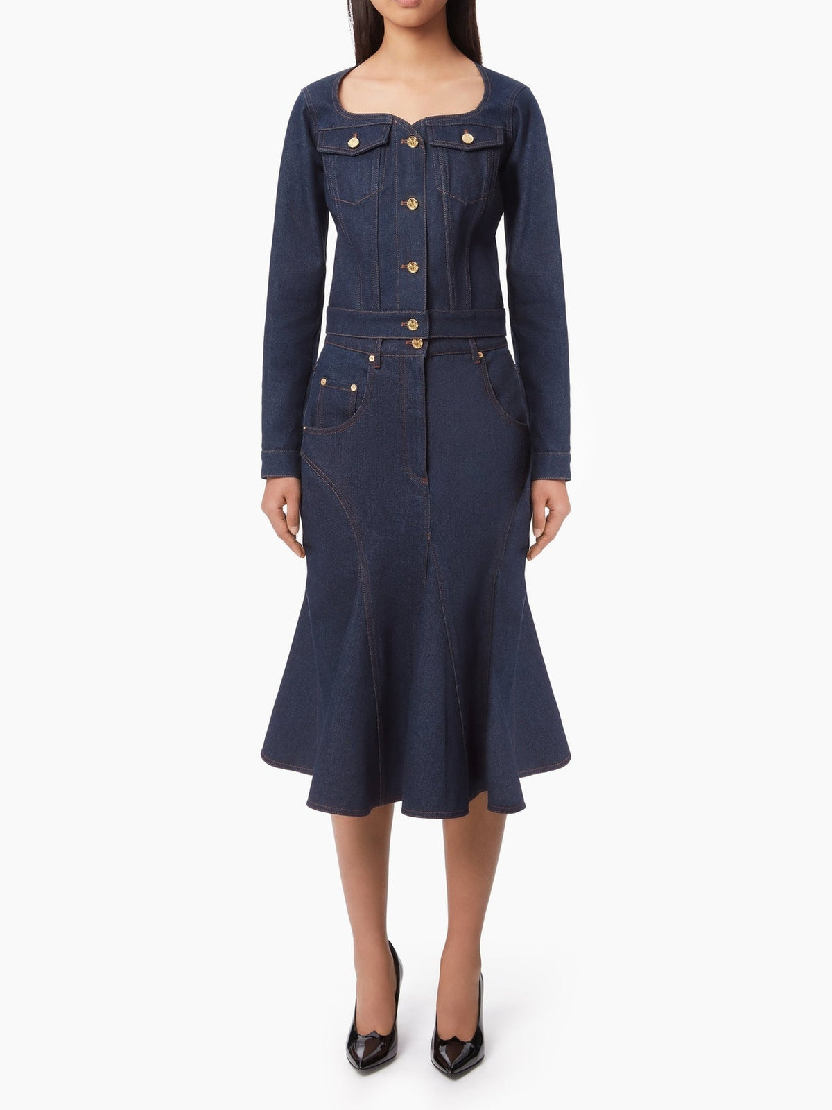JUPE MIDI EN DENIM - Bleu