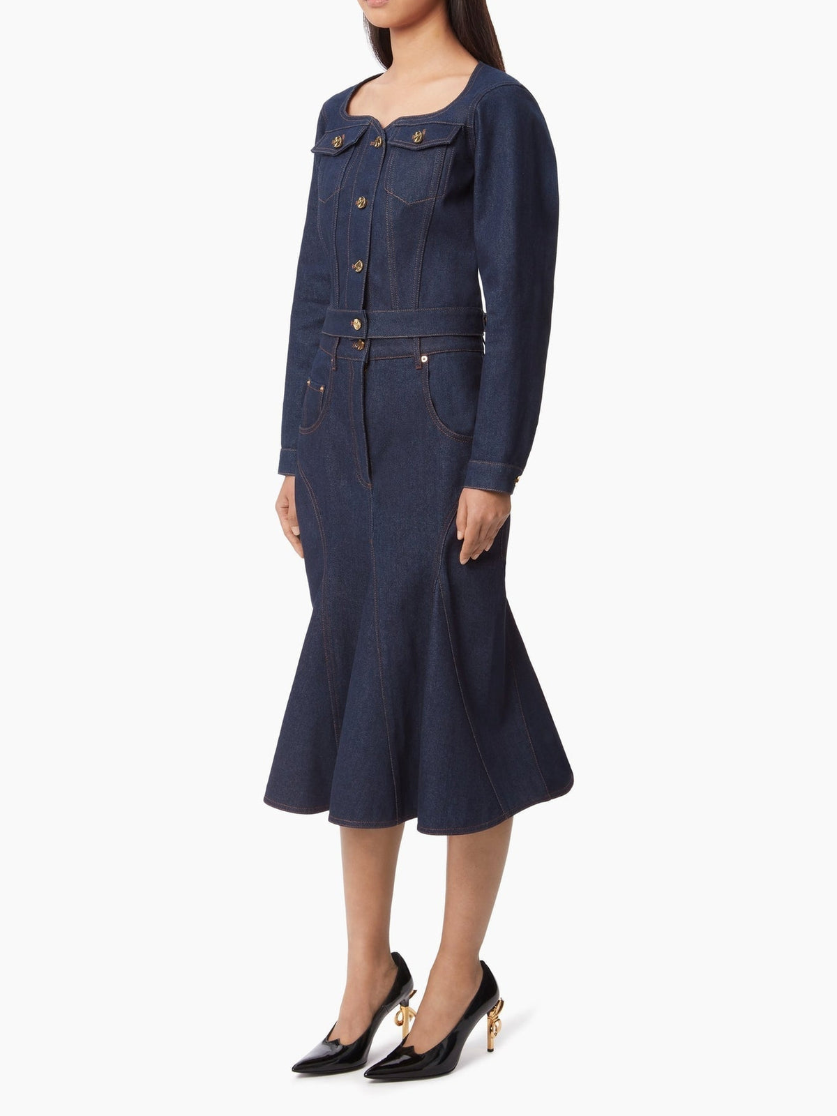 JUPE MIDI EN DENIM - Bleu