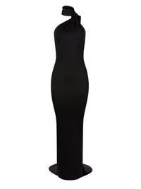 ROBE DRAPÉE À COL LICOU - Noir