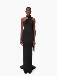 ROBE DRAPÉE À COL LICOU - Noir