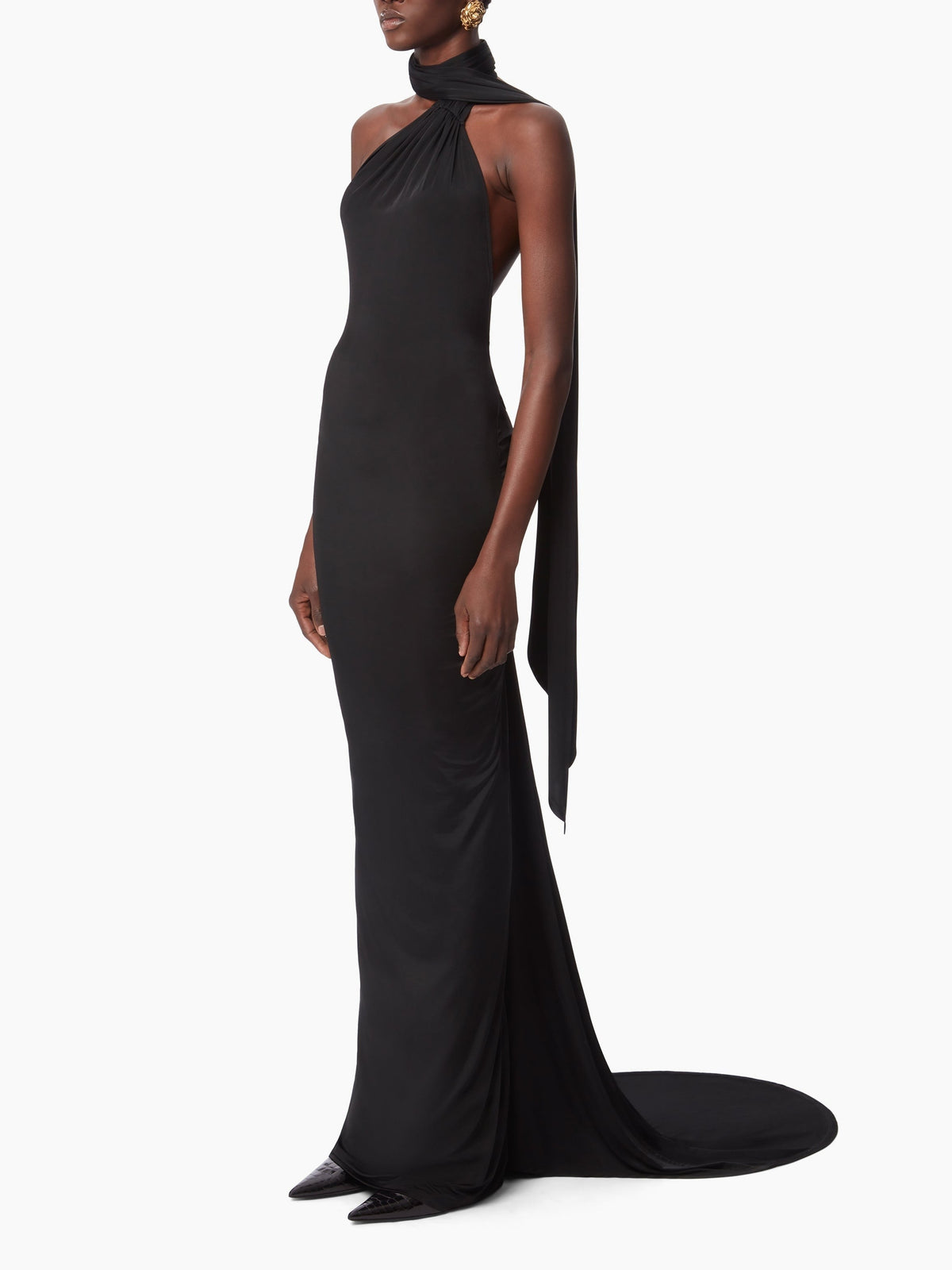 Robe drappée dos nu - Noir