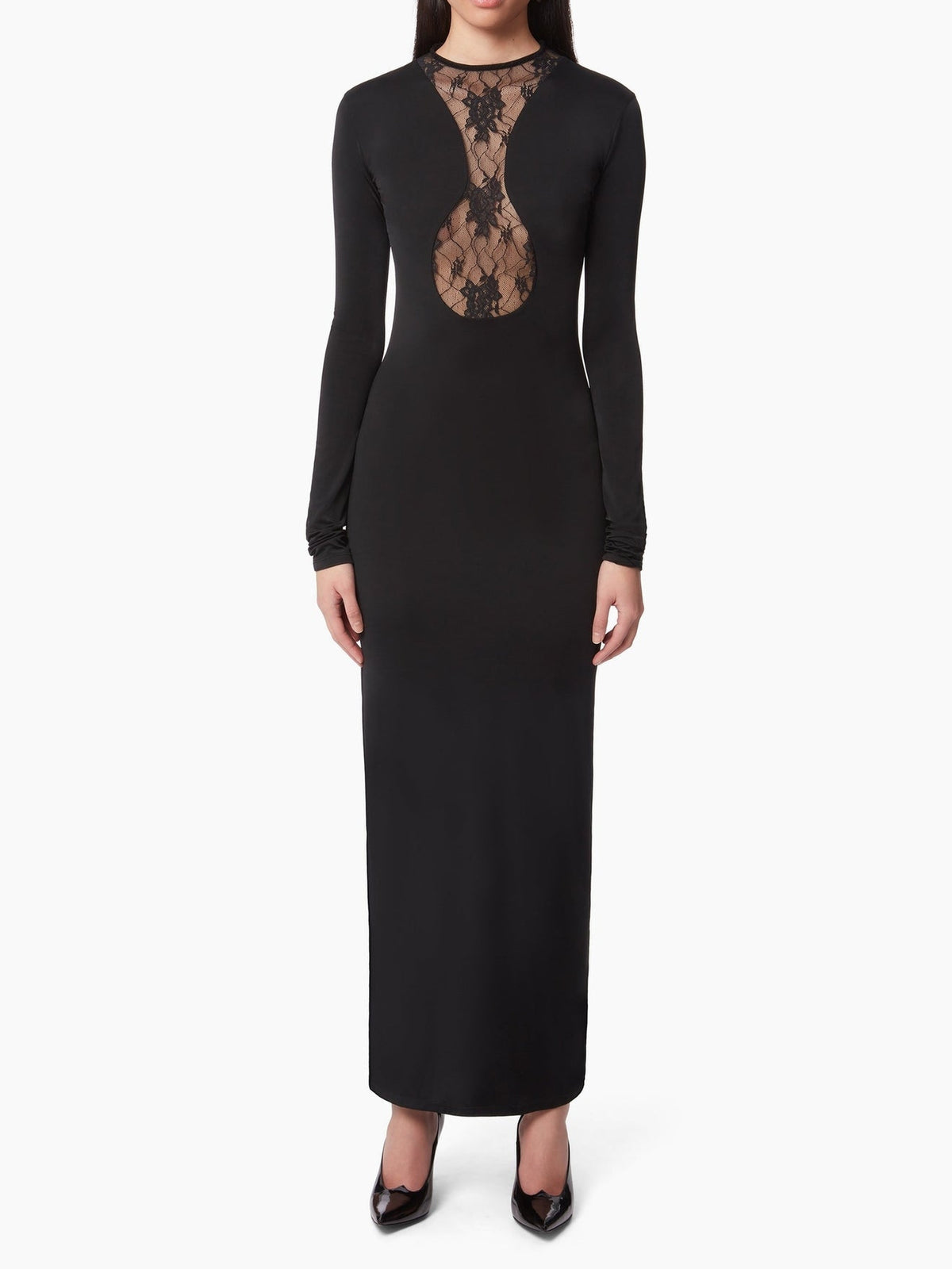 ROBE LONGUE AVEC INSERTS EN DENTELLE - Noir