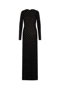 BLACK CRYSTAL-EMBELLISHED LONG DRESS IN SECOND-SKIN JERSEY