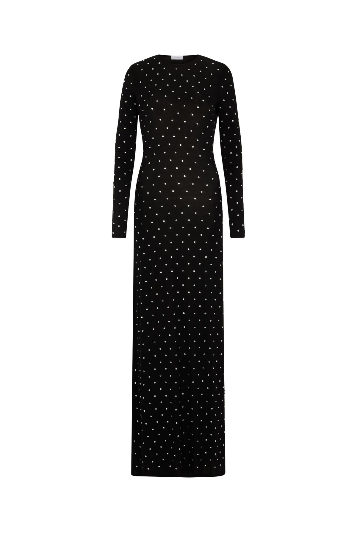 BLACK CRYSTAL-EMBELLISHED LONG DRESS IN SECOND-SKIN JERSEY