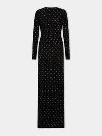 BLACK CRYSTAL-EMBELLISHED LONG DRESS IN SECOND-SKIN JERSEY