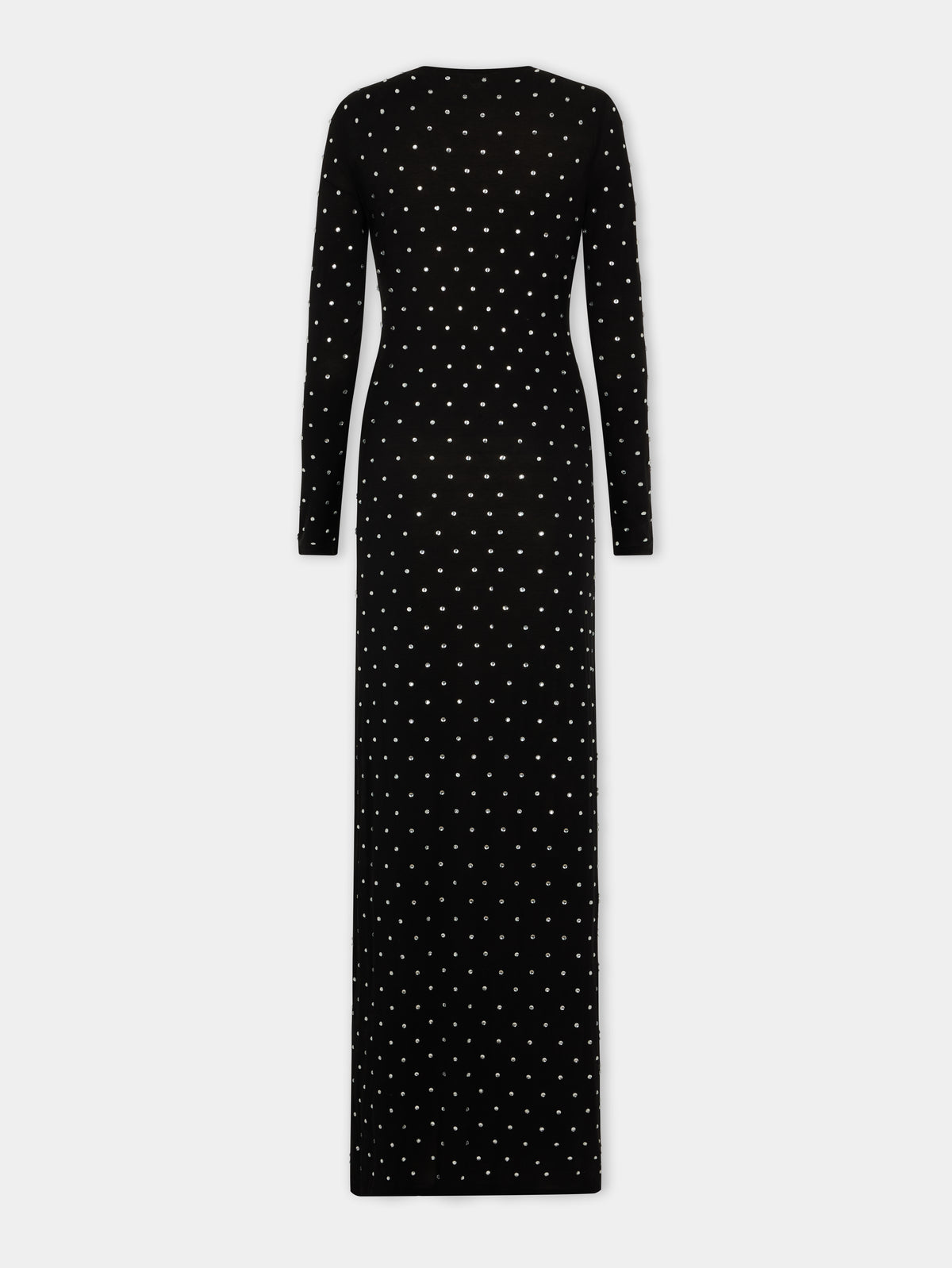 BLACK CRYSTAL-EMBELLISHED LONG DRESS IN SECOND-SKIN JERSEY