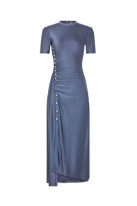 GREY LONG GATHERED DRESS IN JERSEY