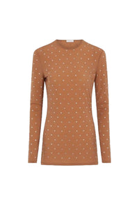 Long-sleeved T-shirt with rhinestones - New Caramel