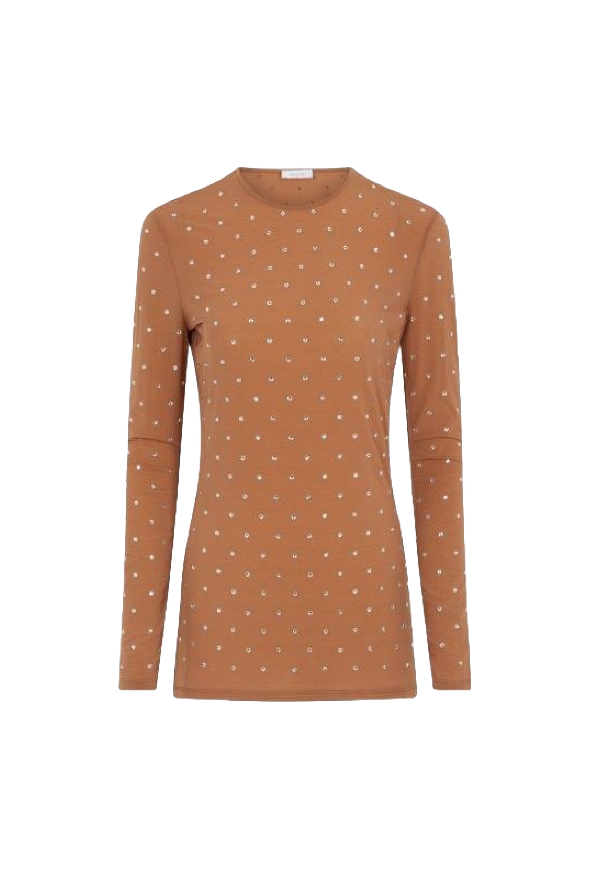 Long-sleeved T-shirt with rhinestones - New Caramel