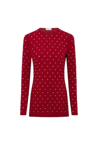 Long-sleeved T-shirt with rhinestones - Scarlet Red
