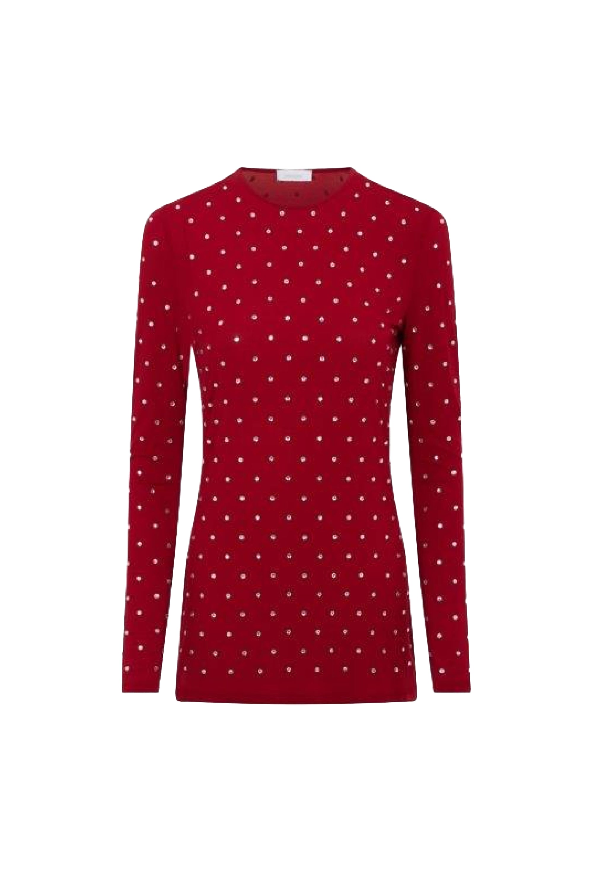 Long-sleeved T-shirt with rhinestones - Scarlet Red