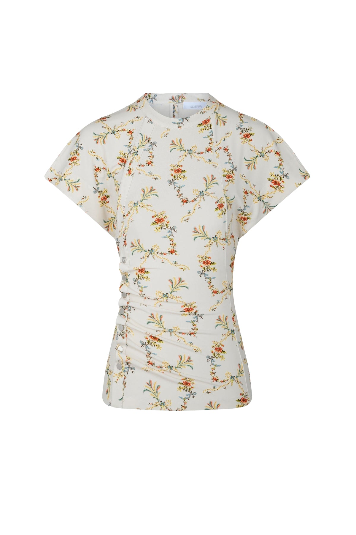 Blouse drapée et imprimée fleur - Beige & Red & Green