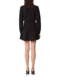 Jupe courte patineuse en laine - Noir