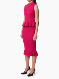 JUPE MIDI AVEC PÉPLUME À VOLANTS - Rose