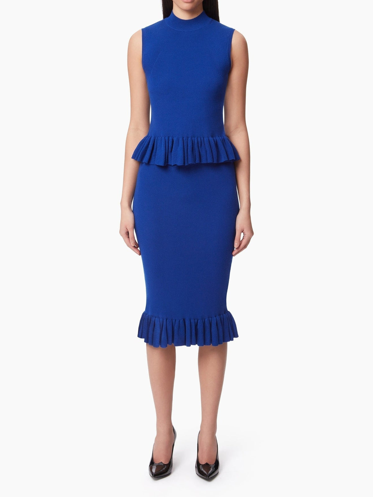 JUPE MIDI AVEC PÉPLUME À VOLANTS - Bleu