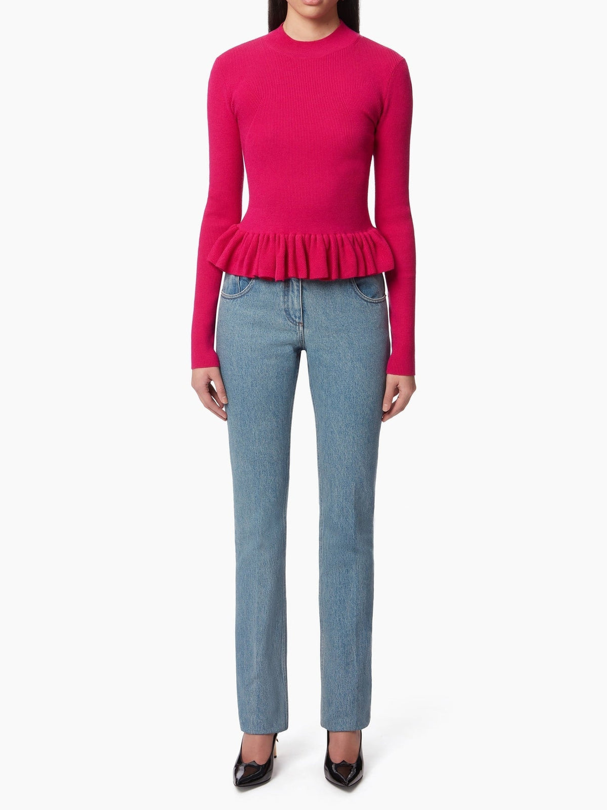 PULL AVEC UN PEPLUM À VOLANTS - Rose