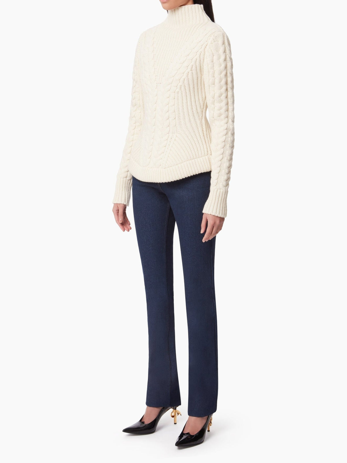 PULL À COL ROULÉ EN LAINE TORSADÉE - Beige