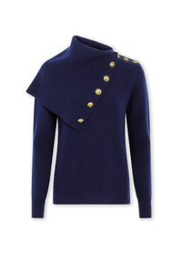 Pull boutonné en laine - Navy