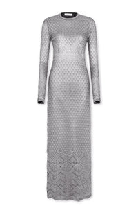 Robe manches longues en dentelle tricotée - Silver