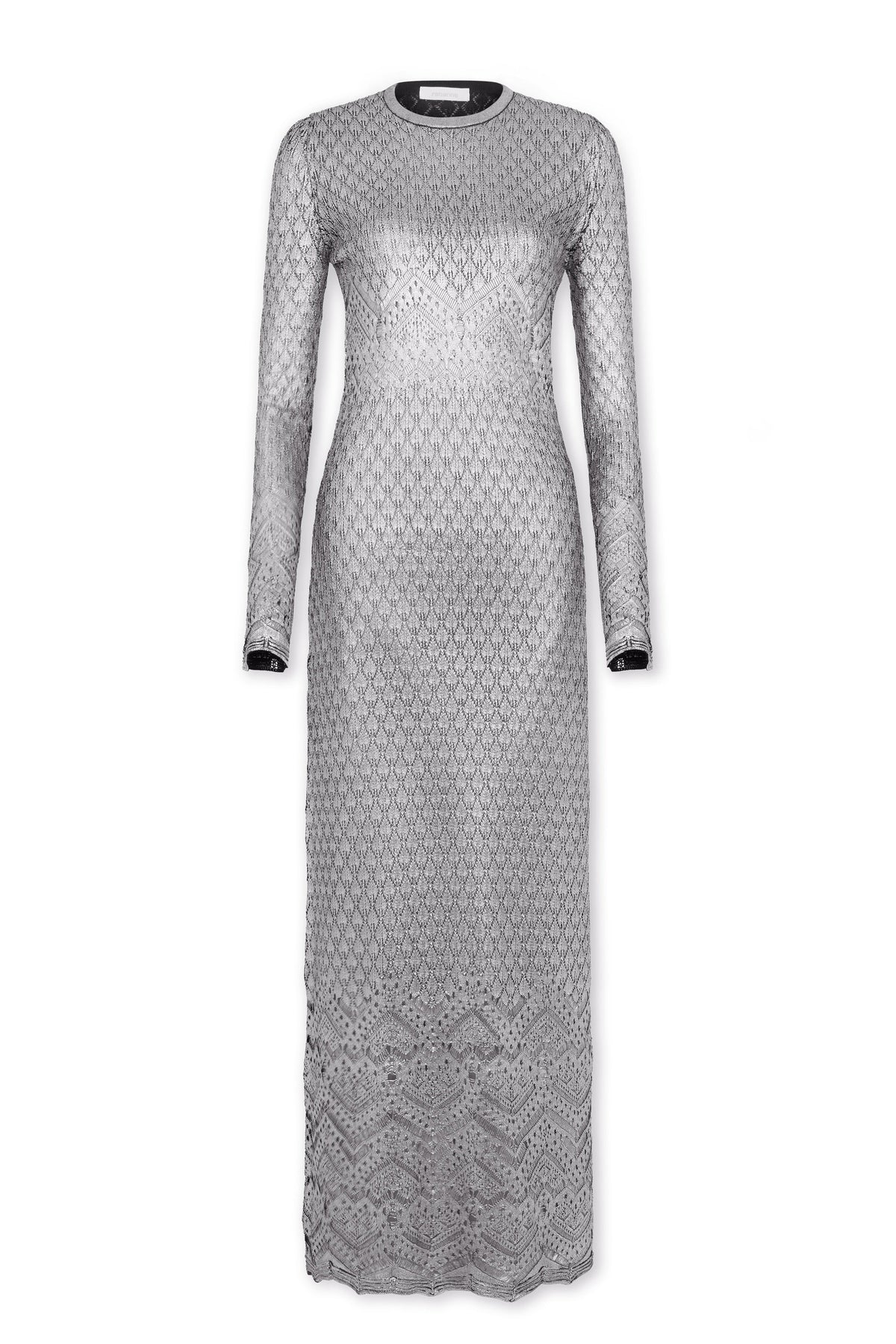 Robe manches longues en dentelle tricotée - Silver
