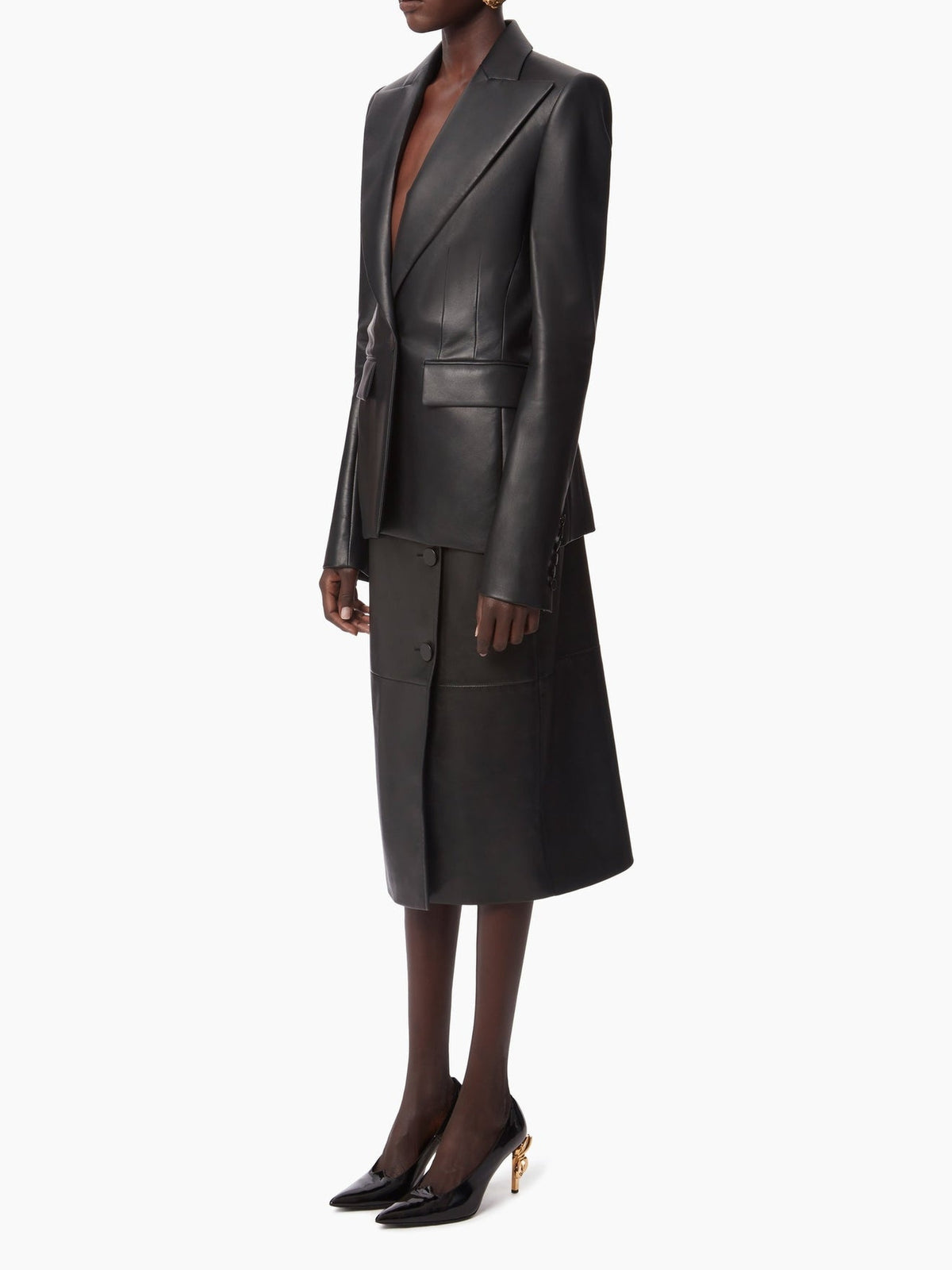 BLAZER EN CUIR À UN SEUL BOUTON - Noir