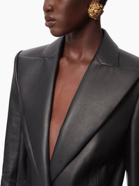 BLAZER EN CUIR À UN SEUL BOUTON - Noir