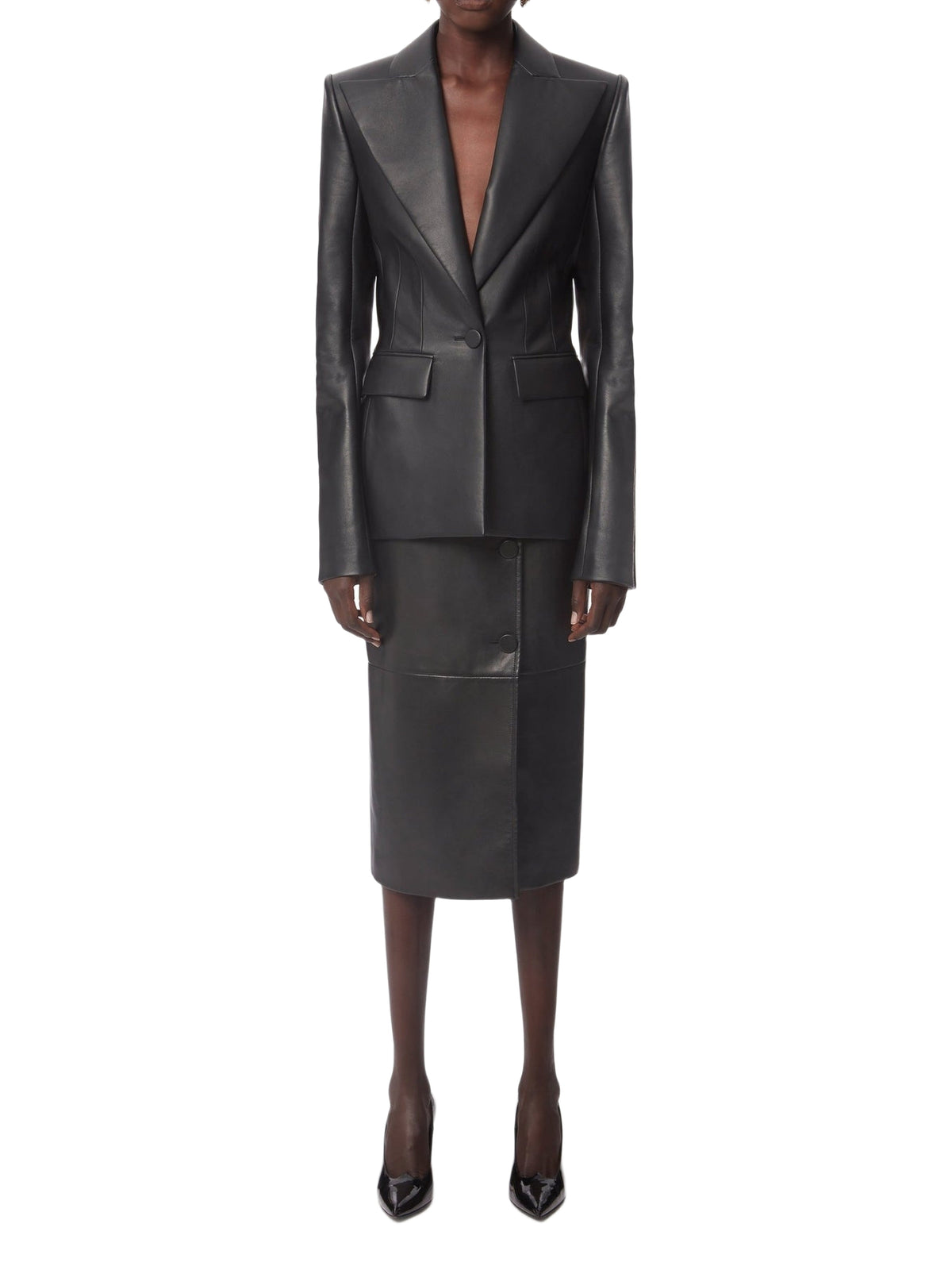 Blazer cintré en cuir - Noir