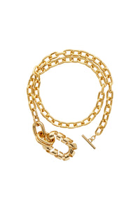 Gold double XL link twist necklace with pendant