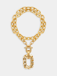 Gold double XL link twist necklace with pendant
