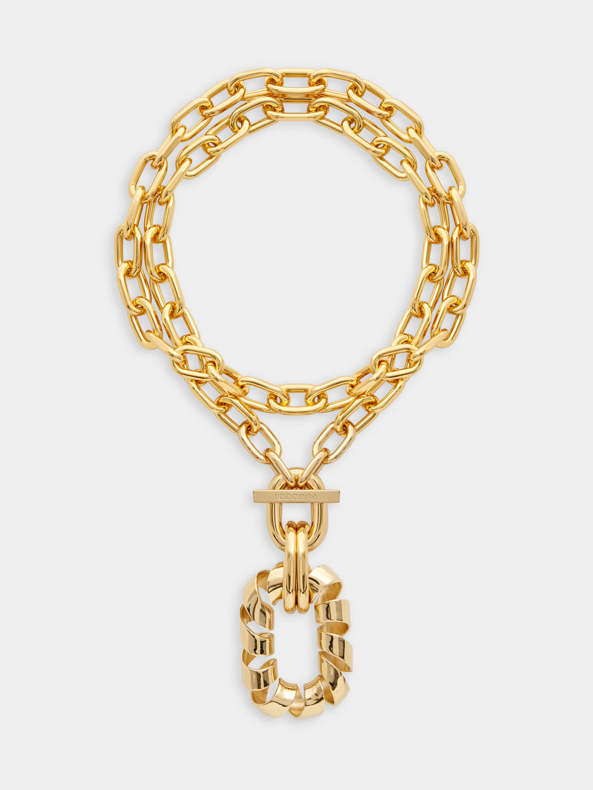 Gold double XL link twist necklace with pendant