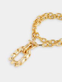 Gold double XL link twist necklace with pendant