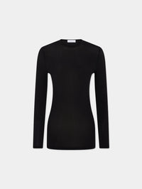 Black fitted second-skin black top with silver logo