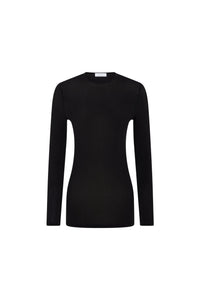 Black fitted second-skin black top with silver logo