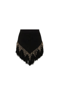Jupe tissée ornée de perles tricotées en lin - Black
