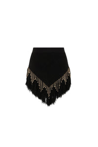 Woven skirt adorned with knitted linen beads - Black