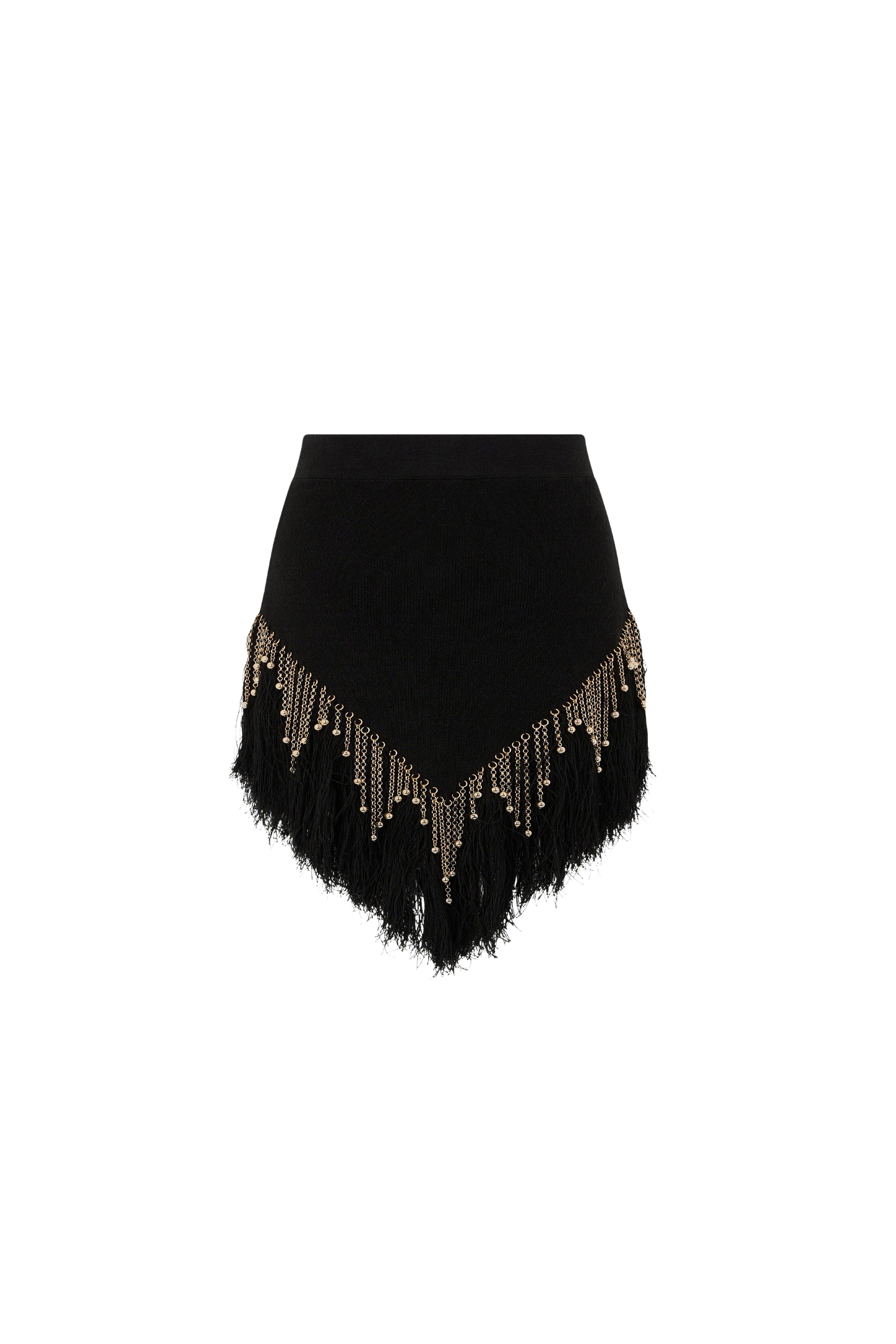 Woven skirt adorned with knitted linen beads - Black