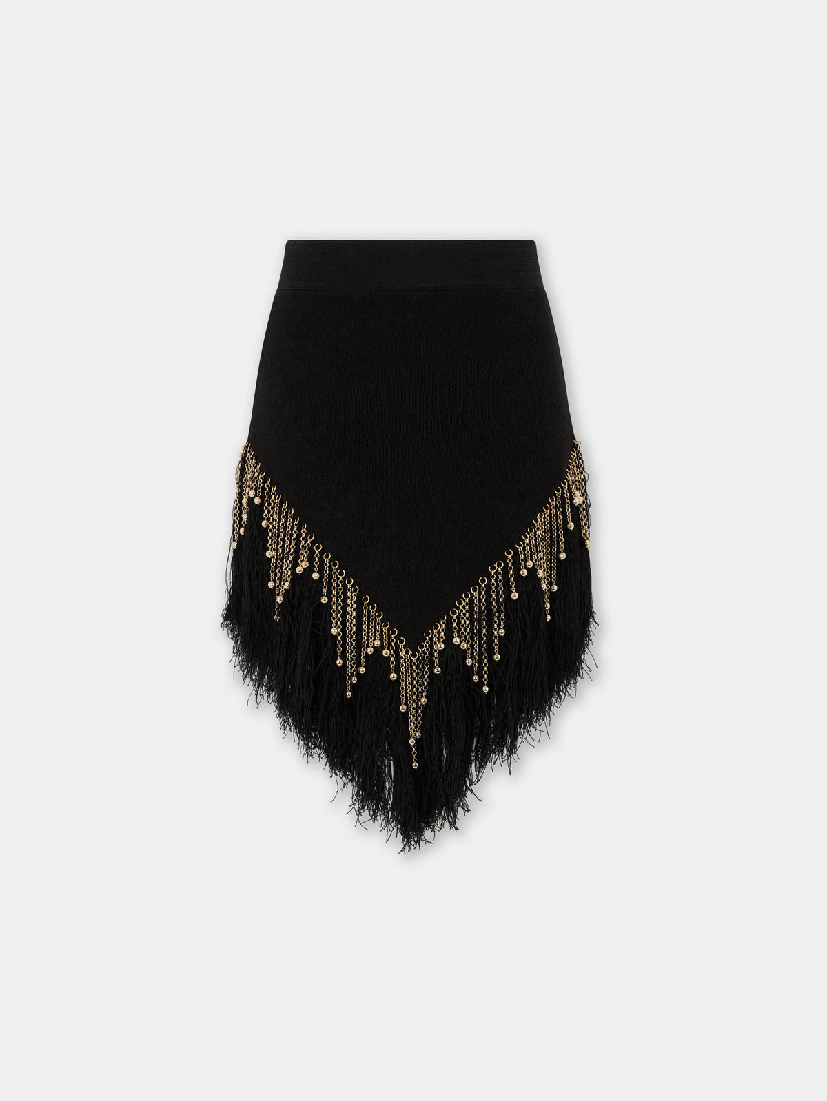 Jupe tissée ornée de perles tricotées en lin - Black