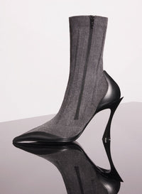 BI-COLOR BONED DENIM FANG 95 ANKLE BOOTS