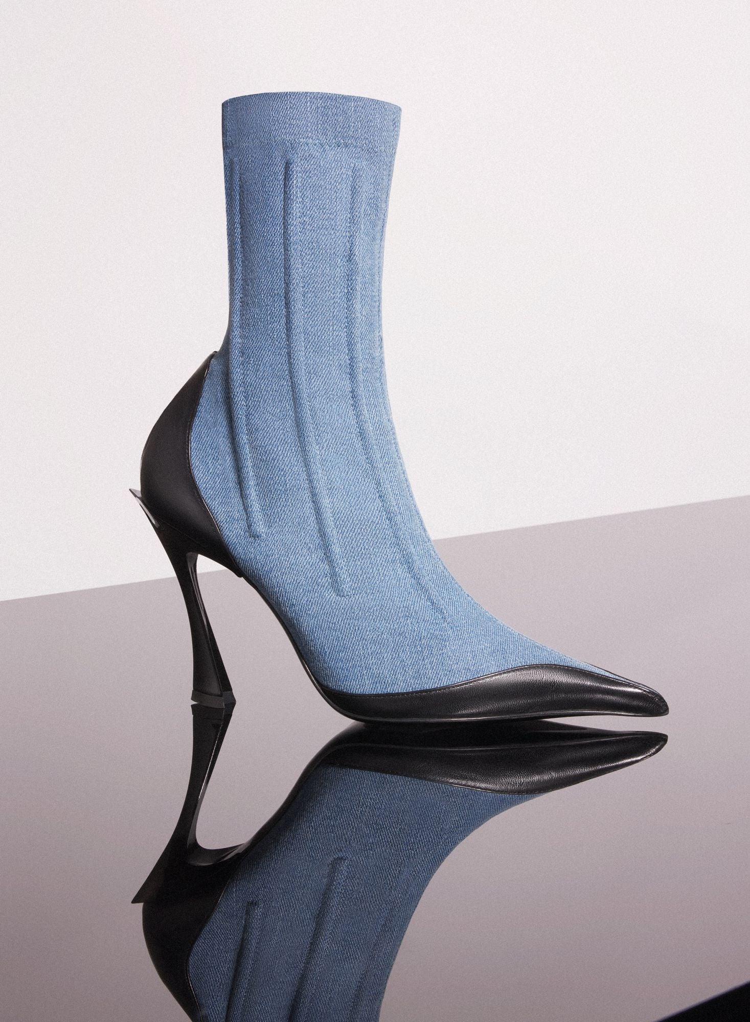 BI-COLOR BONED DENIM FANG 95 ANKLE BOOTS