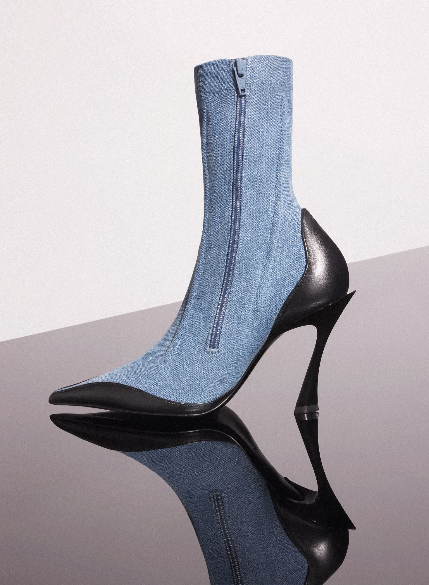 BI-COLOR BONED DENIM FANG 95 ANKLE BOOTS