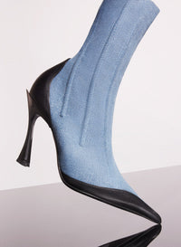 BI-COLOR BONED DENIM FANG 95 ANKLE BOOTS