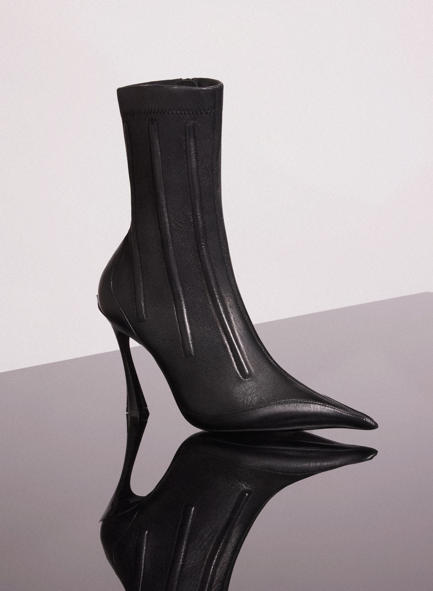 BLACK BONED LEATHER FANG 95 ANKLE BOOTS