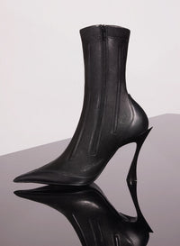 BLACK BONED LEATHER FANG 95 ANKLE BOOTS