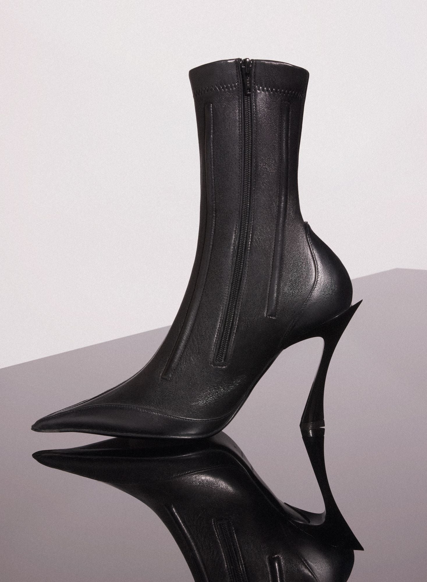 BLACK BONED LEATHER FANG 95 ANKLE BOOTS