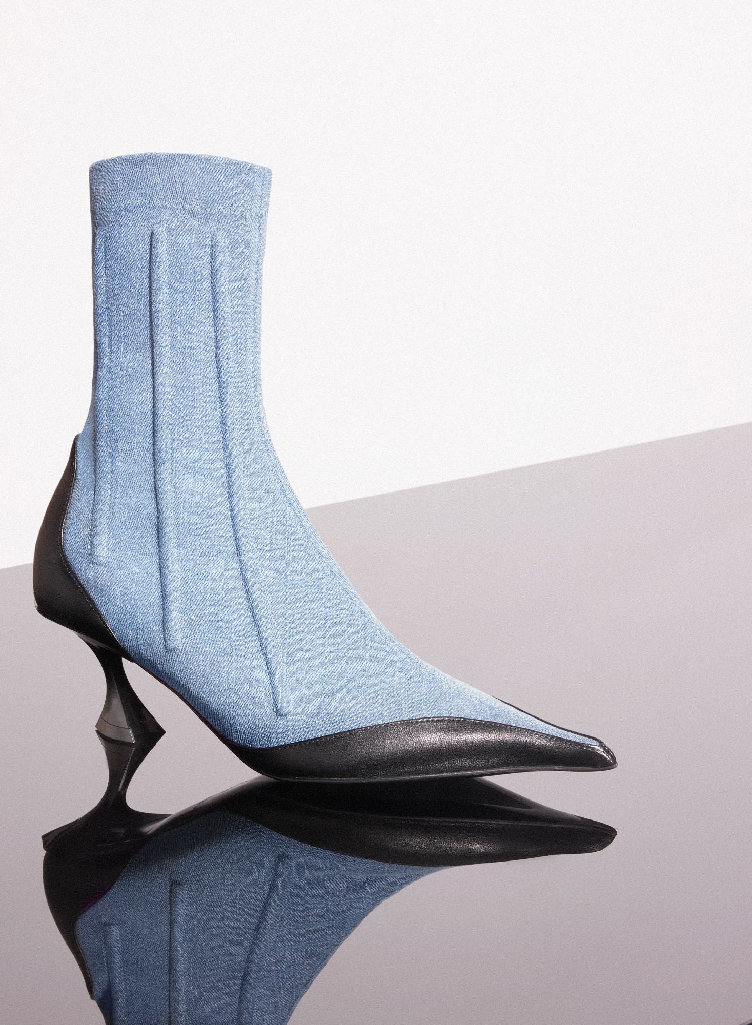 BLUE BONED DENIM FANG 55 ANKLE BOOTS