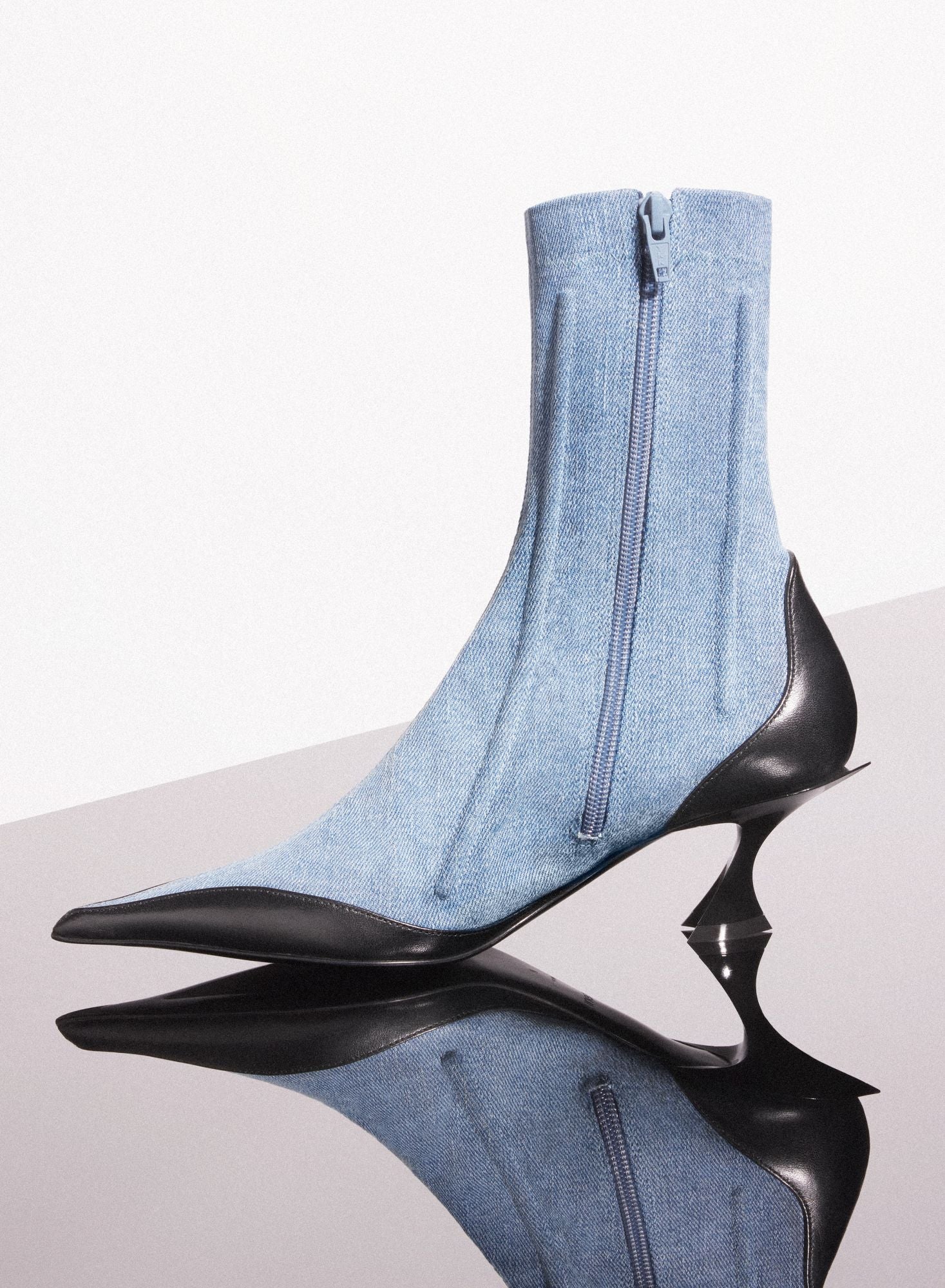 BLUE BONED DENIM FANG 55 ANKLE BOOTS
