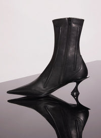 RED BONED LEATHER FANG 55 ANKLE BOOTS