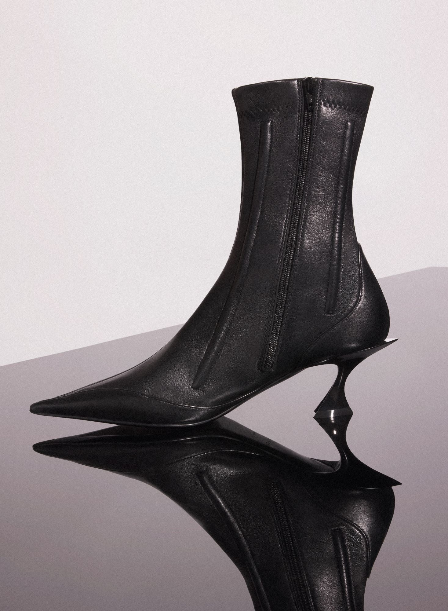 RED BONED LEATHER FANG 55 ANKLE BOOTS