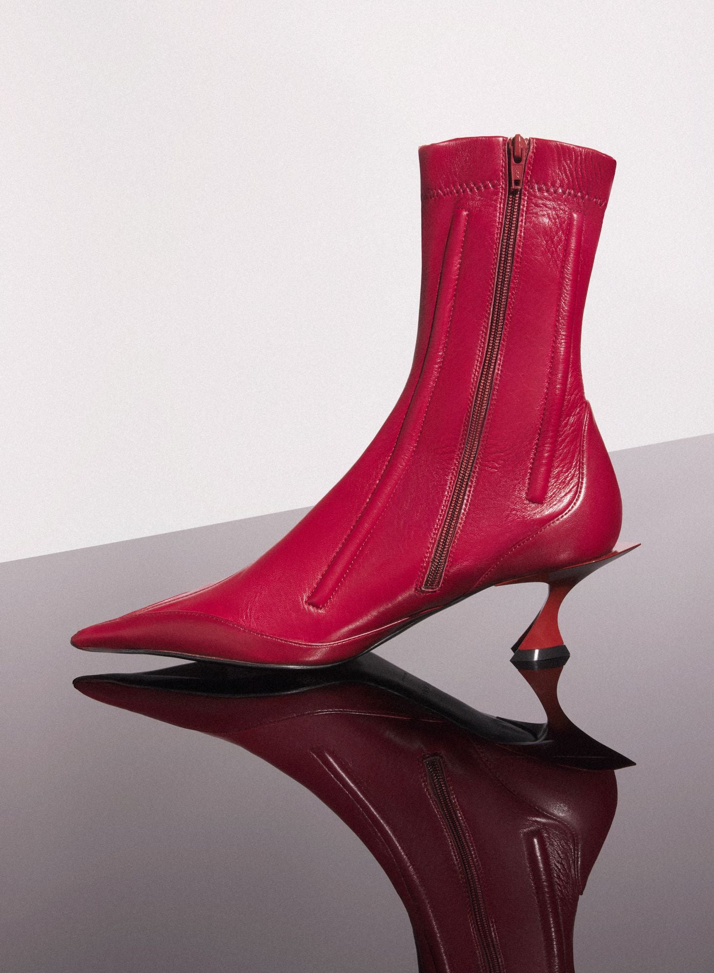 RED BONED LEATHER FANG 55 ANKLE BOOTS